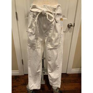 DL1961 White Denim "Susie" High Rise Paperbag Belted Jeans, Size 27